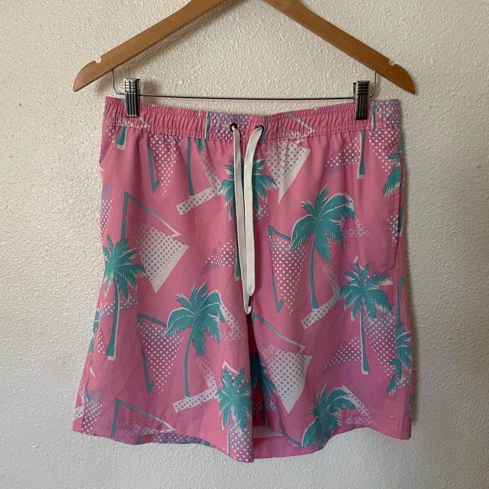 Sonoma Goods for Life men's swim trunks in a Jazz Palm Saved By the Bell Ken Med